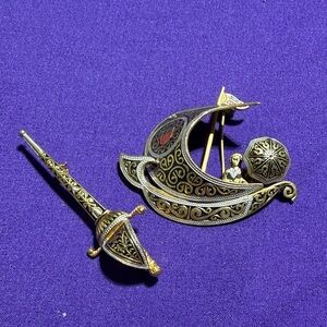 Toledo/Damascene Unisex Ship and Sword Brooch  (3)
